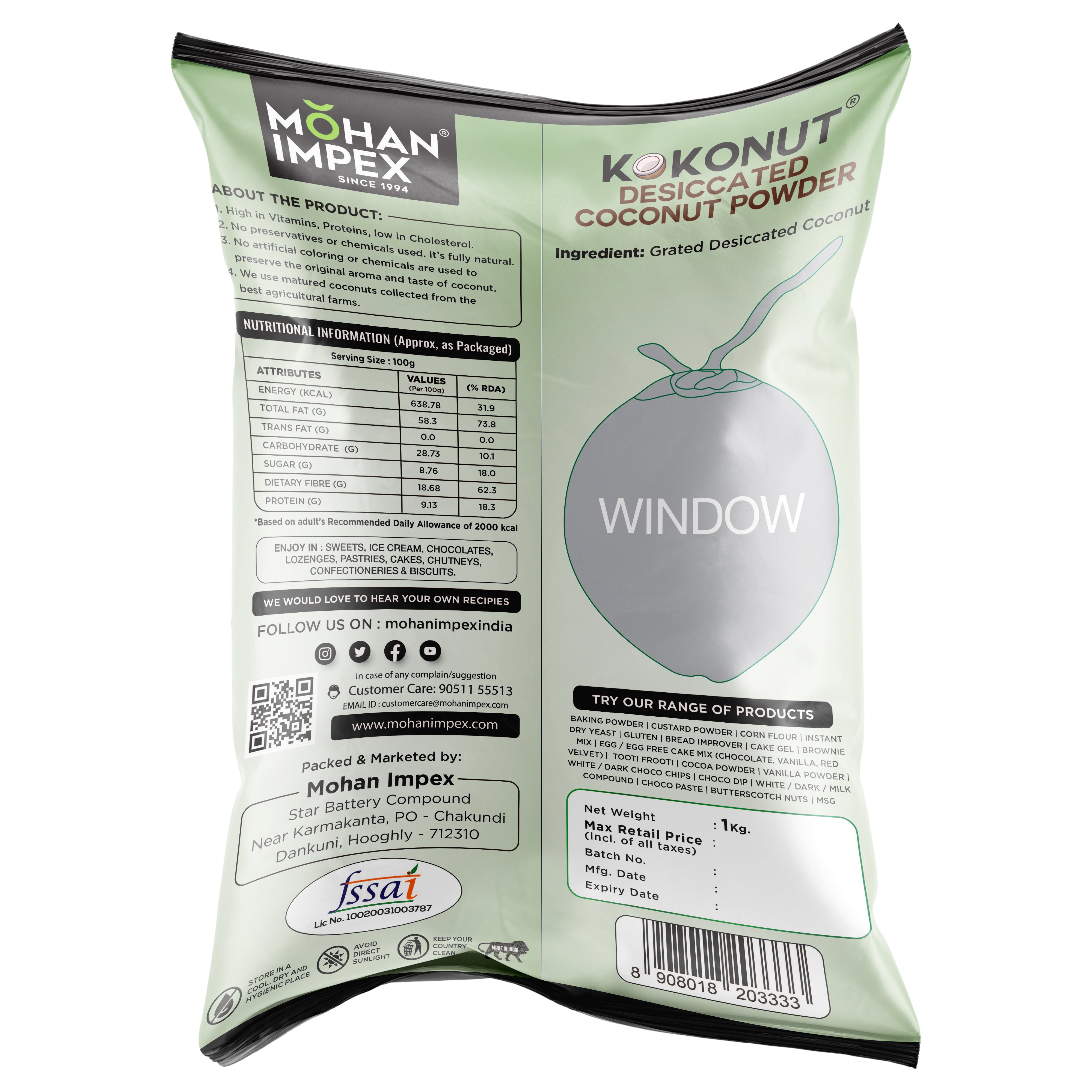 Mohan Impex 1kg Coconut Powder Pack of 2